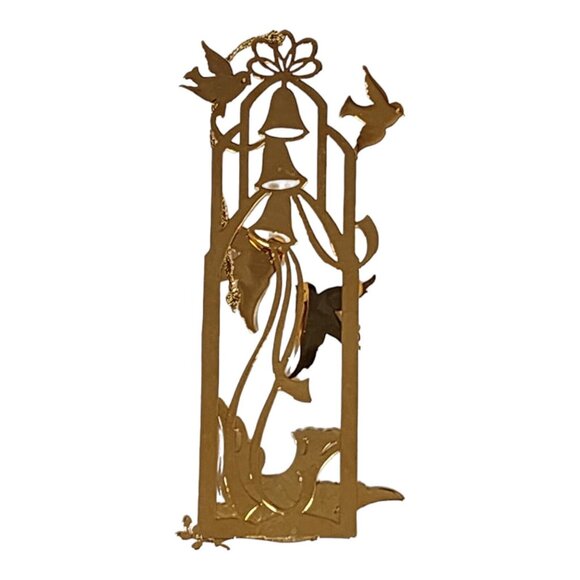 VTG Tamerlane 24kt Gold Finish Christmas Tree Hanging Ornament Doves Bird Bells - Picture 6 of 7